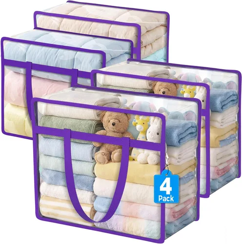 Vista 9 de Bolsas de almacenamiento Budding Joy con cierre transparente para ropa, organizadores de armario de 40L y contenedores de almacenamiento, bolsa