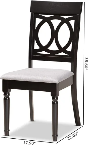 Vista 8 de Baxton Studio Lucie - Juego de sillas de comedor (2 piezas, tapizado de tela gris con madera con acabado marrón expreso)