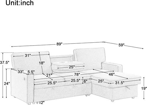 Vista 11 de Sofá modular moderno en forma de U de 115 pulgadas, juego de sofás tapizados grandes con asiento de almacenamiento, sofá cama convertible con diván
