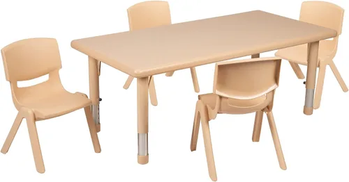 Vista 6 de Flash Furniture Emmy - Juego de mesa rectangular de plástico verde de 24 pulgadas de ancho x 48 pulgadas de largo, con 4 sillas