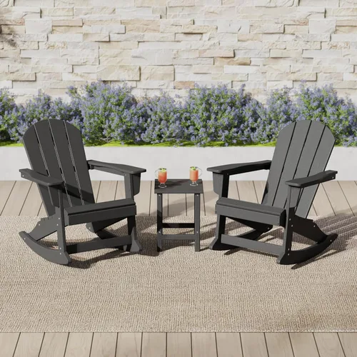 Vista 7 de Malibu - Sillas mecedoras Adirondack para patio al aire libre con juego de mesa auxiliar, gris
