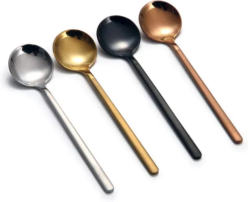 Vista 10 de Juego de 8 mini cucharas de café expreso de 5.3 pulgadas con mango esmerilado negro mate de acero inoxidable para postre té, helado, pastel