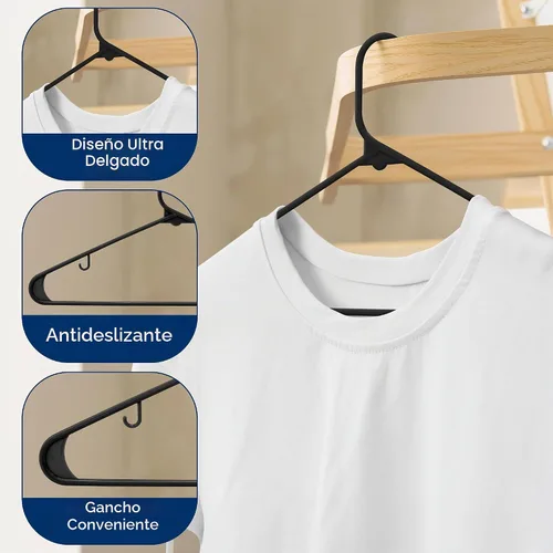 Vista 5 de SereneLife Paquete de 10 perchas de plástico negro para almacenamiento