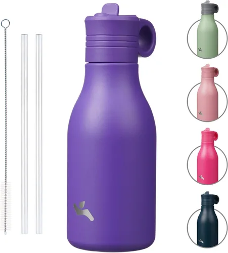 Vista 31 de Konokyo Botella de agua de acero inoxidable de 12 onzas con popote, botella de agua de viaje de metal aislada, reutilizable y a prueba de fugas, sin