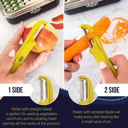 Vista 5 de Rallador de queso con contenedor y tapa y juego de pelador - Juego de utensilios de cocina multifuncional de acero inoxidable para verduras y frutas
