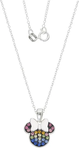 Vista 2 de Disney Mujeres y Niñas Joyería Plata de Ley Minnie Mouse arco iris colgante de vidrio collar, 18