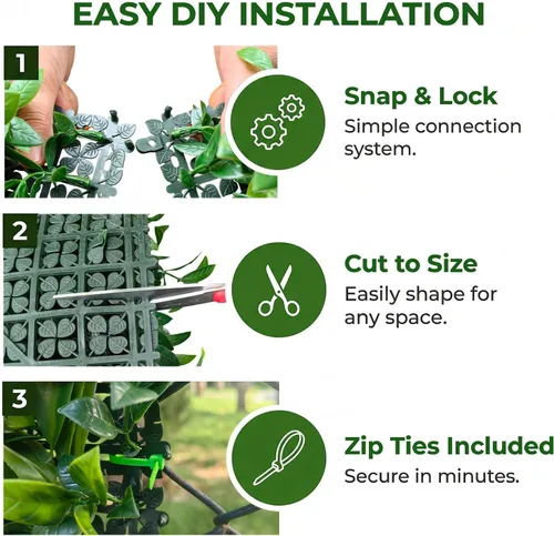 Vista 4 de Paneles de pared de plantas artificiales, paneles de boj verde de 40 x 40 pulgadas con protección UV, valla de privacidad de hiedra de hierba