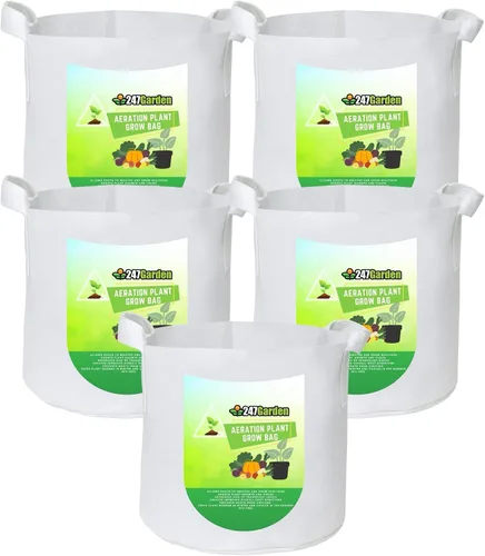 Vista 8 de 247Garden Paquete de 5 Macetas/Bolsas de Cultivo de Tela de Aireación de 1 Galón para Plantas con Asas (260 GSM, Negro, 6H x 7D)