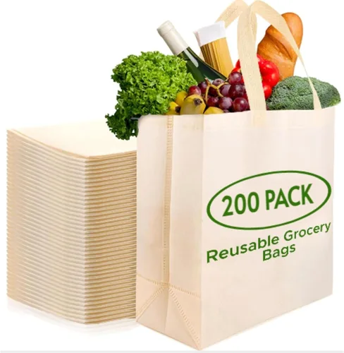 Vista 15 de Paquete de 200 bolsas de compras negras reutilizables ecológicas de 14.5 x 14 x 6.6 pulgadas, bolsas de compras duraderas, reciclables, lavables