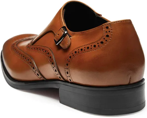 Vista 4 de FRASOICUS Zapatos de vestir para hombre, de cuero genuino, correa de monje, zapatos formales con punta de ala, mocasín sin cordones
