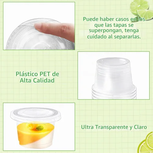 Vista 3 de Qyyiguf Paquete de 100 Vasos de Plástico Desechables de 8 OZ con Tapas Planas, Vasos Transparentes para Postre Recipientes de Plástico, Mini