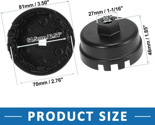 Vista 3 de Llave de tapa de filtro de aceite, 14 flautas, 6 ranuras, herramienta de extracción de tapa de filtro de aceite de 2.539 in para Toyota Corolla Negro