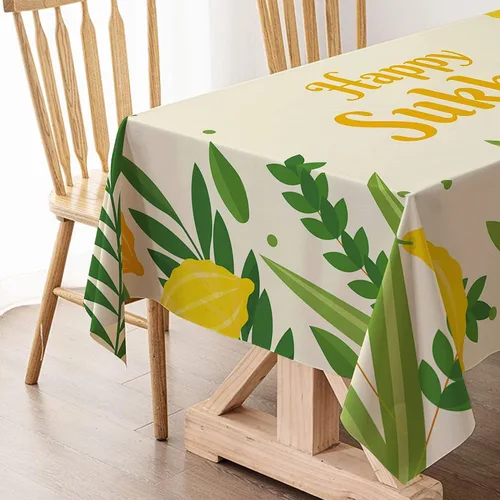 Vista 4 de Hafangry Mantel de Sukkot Decoración de Sukkah, Etrog Lulav, suministros de vacaciones judías, rectangular, cocina, comedor, hogar, mantel de 60 x