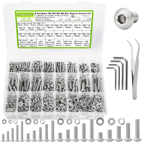 Vista 15 de Juego de 2410 piezas de tuercas y pernos M2 M3 M4 M5, pernos métricos de cabeza hexagonal con botón de 4 mm a 20 mm, pernos y tuercas de acero