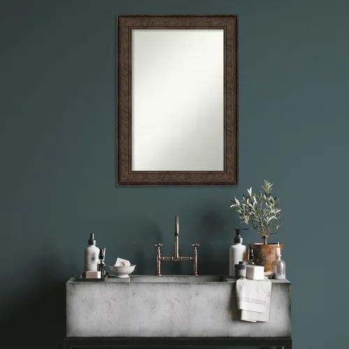 Vista 1058 de Amanti Art Espejo de pared personalizado no biselado (25 x 25 pulgadas), marco de bronce acentuado, varios tamaños personalizados, espejo de baño