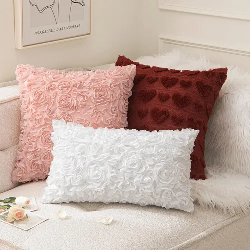 Vista 4 de MIULEE - Funda de almohada decorativa, rígida, cuadrada, romántica, con diseño de rosas en gasa 3D, para sofá, dormitorio, auto, para el Día de San