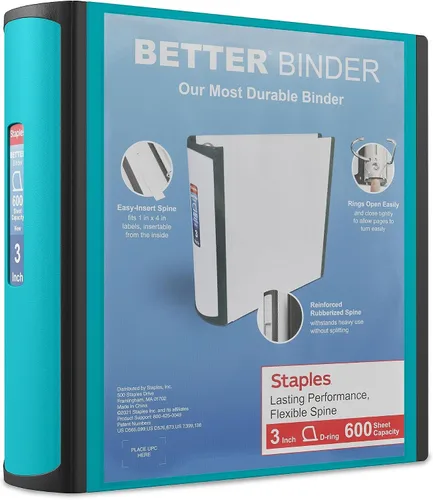 Vista 33 de Carpeta con anillos en forma de "D" de 1 pulgada para mejor visualización Staples, Negro