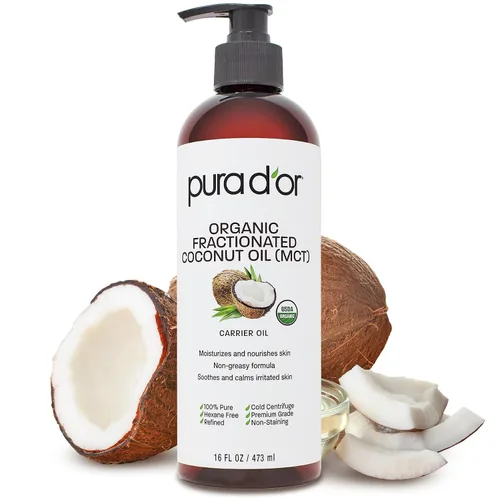 Vista 2 de PURA D'OR Aceite de coco fraccionado orgánico de 16 onzas, aceite de aguacate, aceites portadores prensados en frío 100% puros y naturales