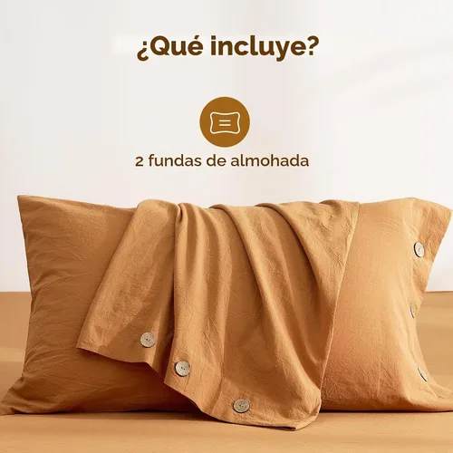 Vista 9 de JELLYMONI Fundas de almohada 100% algodón lavado, estándar, cierre de botón Naranja ámbar