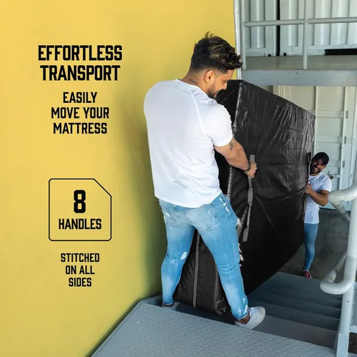 Vista 3 de Bolsas de colchón para mudanza con 8 asas Full XL - PAQUETE DE 2 bolsas de colchón extra gruesas para mudanza - Bolsa de almacenamiento de colchón