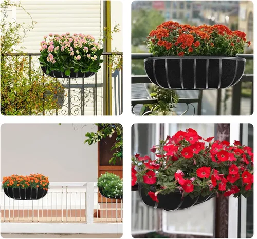 Vista 6 de 2 forros mejorados para macetas de 24 pulgadas, forros de tela para ventana, forro de fieltro para macetas, forro de cesta de flores negras, forro