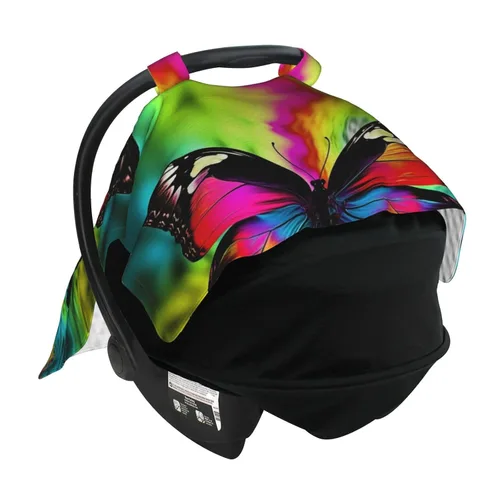 Vista 4 de Baby Car Seat Canopy Cover for Mom, Soft Breathable Nursing Breastfeeding Covers Multi Use Stroller Sun Shade Newborn Shower Gift，Colorful Butterfly