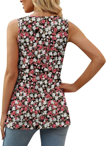 Vista 5 de XIEERDUO Camisetas sin mangas de verano para mujer, cuello cuadrado, ajuste holgado, casual, a la moda, sin mangas