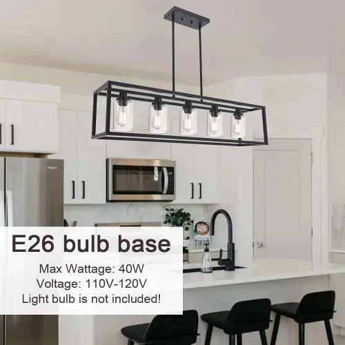 Vista 6 de MELUCEE Candelabro Industrial de 36.2 Pulgadas de Longitud para Isla de Cocina, Luminaria Rectangular de 5 Luces para Comedor Colgante con Acabado