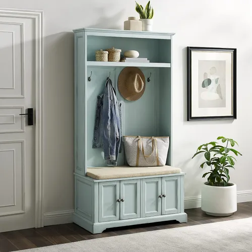 Vista 8 de Crosley Furniture Holbrook Hall - Banco para zapatos Espuma de mar envejecida azul