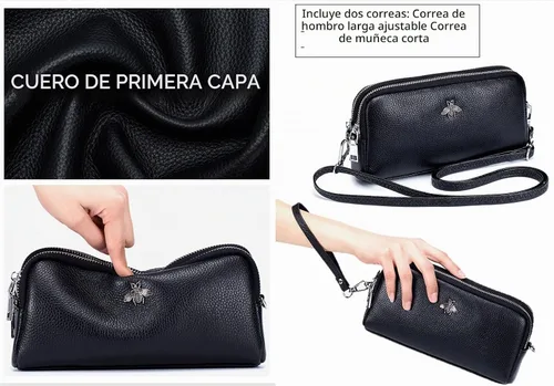 Vista 6 de Cuero genuino pantalla táctil teléfono bolso bolso bolso cartera cartera para mujeres niñas L1- Negro