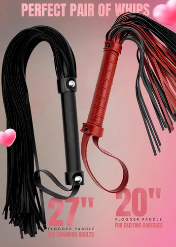 Vista 8 de Látigo sexual para adultos, BDSM Flogger y Adult Crop Paddle SM Starter Kit para jugar en el dormitorio, juguetes fetichistas sexys Conjunto Negro