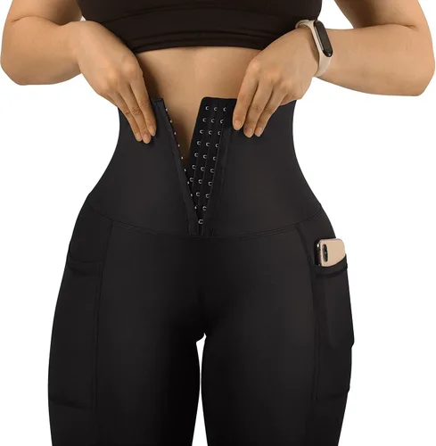 Vista 5 de KUNISUIT Corsé de cintura alta para mujer, leggings de entrenamiento de cintura, pantalones de yoga moldeadores de cuerpo, mallas deportivas