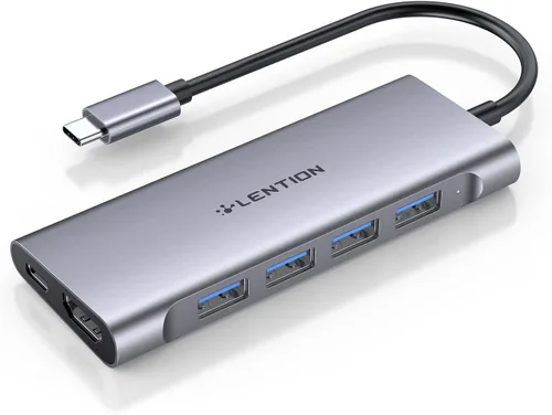 Vista 18 de LENTION 5-in-1 USB-C Hub, 4 USB3.0, 60W Charging, Multiport Adapter Ideal for Work & Study, Stable Driver 3.0 Certified, Compatible with macOS
