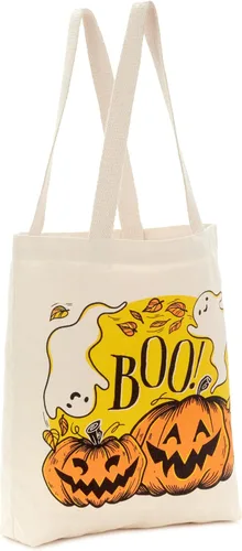 Vista 7 de Hallmark 13" Large Halloween Tote Bag (Haunted House) Reusable Canvas Bag for Trick or Treating, Grocery Shopping and More