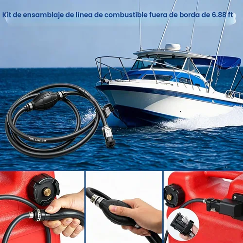 Vista 2 de Tnisesm Conjunto de línea de combustible de 5/16" 6 pies, con conector de goma marina para motor fuera de borda de barco, RVs, conjunto