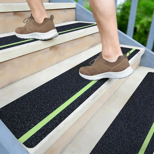 Vista 15 de LifeGrip - Peldaños de tracción antideslizantes (paquete de 10), 4 x 28 pulgadas, amarillo y negro, cinta de mejor agarre con textura