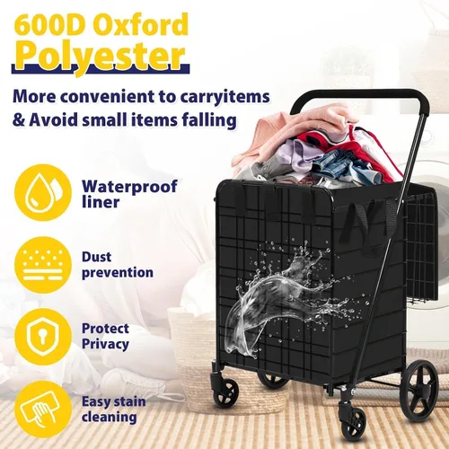 Vista 5 de Siffler Carrito de compras con capacidad de 396lbs, carrito de compras grande actualizado con ruedas, carritos de compras plegables resistentes
