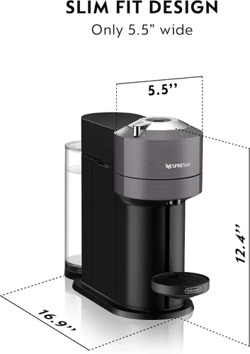 Vista 2 de Nespresso Vertuo Next - Cafetera para café y expreso de De'Longhi con espumador de leche, 8 onzas, color gris oscuro
