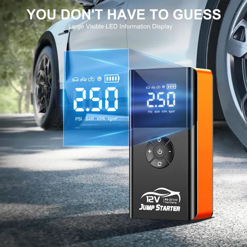 Vista 5 de Arrancador con compresor de aire, 8000 A 180 PSI, batería portátil de coche (todo gasolina/12L diesel) 12 V caja de salto de automóvil cargadores