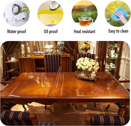 Vista 3 de Mantel transparente de PVC transparente para mesa, cubierta protectora de plástico impermeable para escritorio, almohadillas de mesa de vidrio