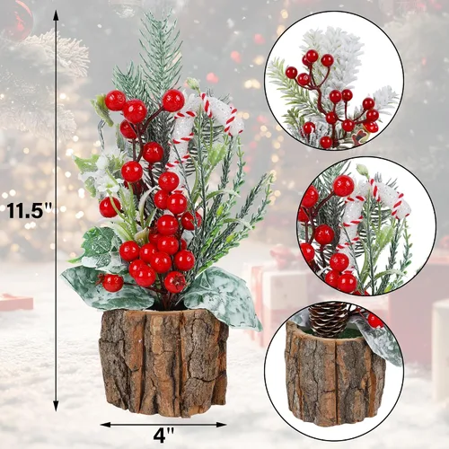 Vista 3 de winemana Paquete de 3 mini decoraciones de mesa de árboles de Navidad, centros de mesa de árbol de Navidad artificiales pequeños de 11.5 pulgadas