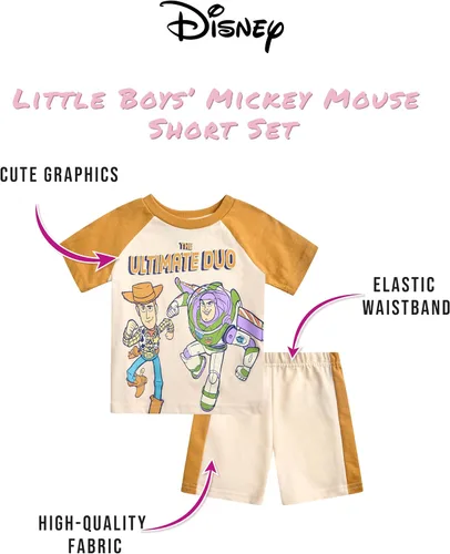 Vista 2 de Disney Conjunto de 2 piezas de camiseta y pantalones cortos de manga corta de Mickey Mouse Lightning McQueen Toy Story (12M-24M)