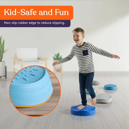 Vista 3 de Special Supplies Stepping Stones for Kids, 5 Balance Indoor and Outdoor Blocks Promote Coordination, Balance, Strength, Child Safe Rubber, Non-Slip