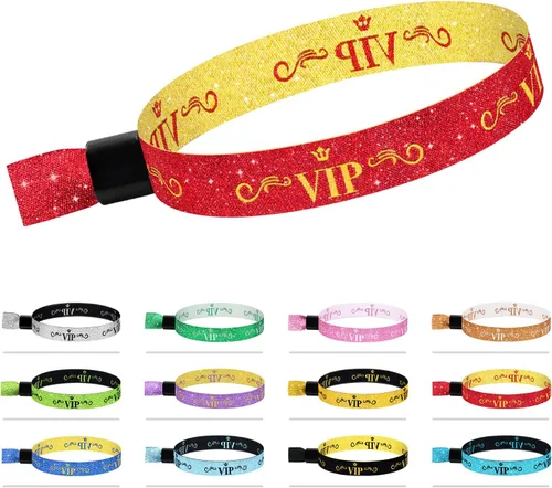 Vista 10 de 100 piezas de pulseras VIP de tela para eventos, pulseras VIP desechables para eventos, pulseras VIP de colores para eventos, para conciertos Negro