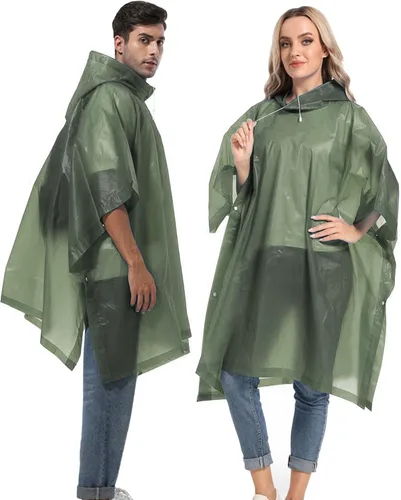 Vista 41 de Ponchos de lluvia reutilizables con capucha con cordón para adultos, abrigo de lluvia grueso impermeable, 2 paquetes
