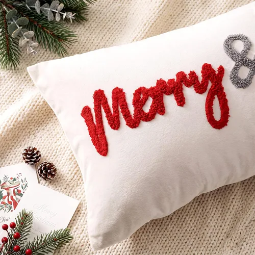 Vista 3 de Boao Merry & Bright - Fundas de almohada lumbar de 12 x 24 pulgadas Rojo Blanco