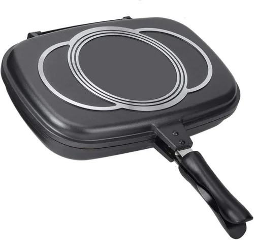Vista 5 de Sartén de doble cara, sartén portátil antiadherente para panqueques, tortilla, mango antiquemaduras, sartén cuadrada Omlette, sartén abatible
