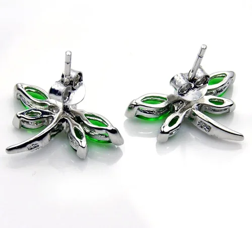 Vista 5 de Aretes de plata de ley con circonita cúbica verde y libélula, Plata de ley Circonita cúbica, Circonia cúbica