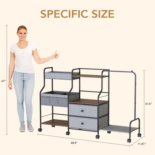 Vista 3 de BBLIKE Organizador de pañales con estante para colgar, carrito utilitario rodante de 3 niveles con cajones y divisores para almacenamiento