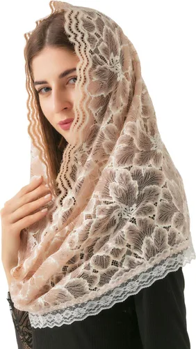 Vista 4 de PAMOR Infinity Floral Veils Bufanda Capilla Velo Cabeza Envoltura Estilo Masa Latina Encaje Mantilla